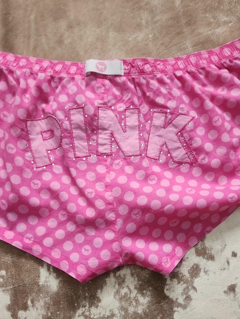 Hard To Find Style Pink VS Polka Dot Dog Shorts With Bling. Size: M